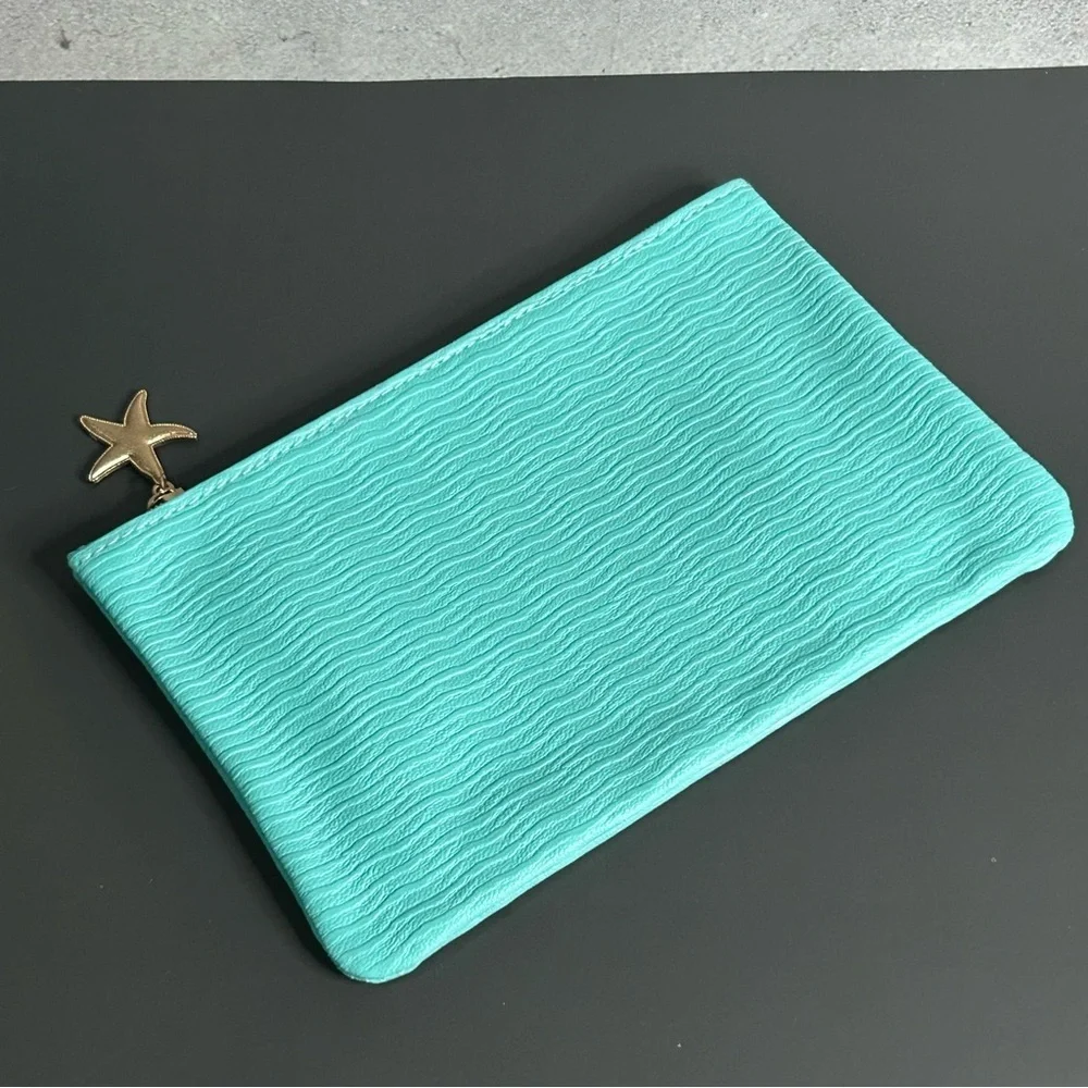 Ipsy Aqua Wave Pouch with Gold Starfish Charm